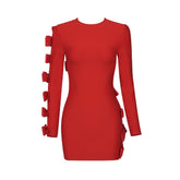 Robe une pièce rouge à manches longues et découpes ajourées avec nœud pour Noël